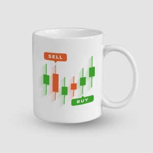 Borsa Sell Buy Tasarımlı Beyaz Porselen Kupa Bardak