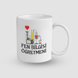 Fen Bilgisi Öğretmeni Yazılı Beyaz Porselen Kupa Bardak