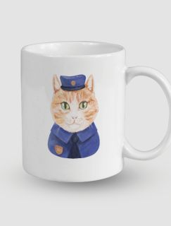 Polis Kedi Tasarımlı Beyaz Porselen Kupa Bardak Polis Kedi Tasarımlı Beyaz Porselen Kupa Bardak