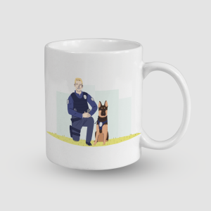 Polis ve K9 Köpeği Tasarımlı Beyaz Porselen Kupa Bardak