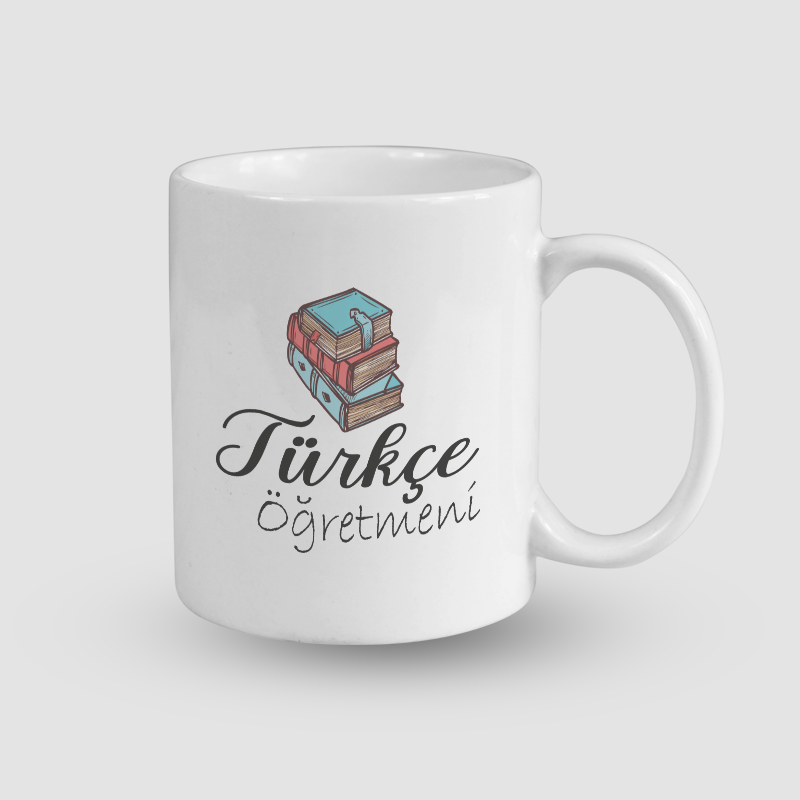 Türkçe Öğretmeni Kitap Tasarımlı Beyaz Porselen Kupa Bardak Türkçe Öğretmeni Kitap Tasarımlı Beyaz Porselen Kupa Bardak