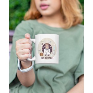 Açılın Ben Doktorum Temalı Beyaz Porselen Kupa Bardak