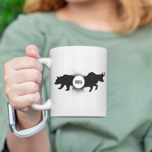 Borsa Piyasalar Tasarımlı Beyaz Porselen Kupa Bardak