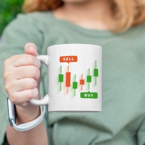 Borsa Sell Buy Tasarımlı Beyaz Porselen Kupa Bardak