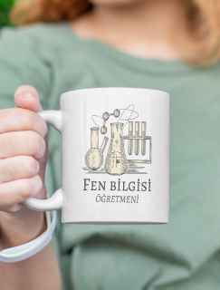 Fen Bilgisi Öğretmeni Tasarımlı Beyaz Porselen Kupa Bardak Fen Bilgisi Öğretmeni Tasarımlı Beyaz Porselen Kupa Bardak