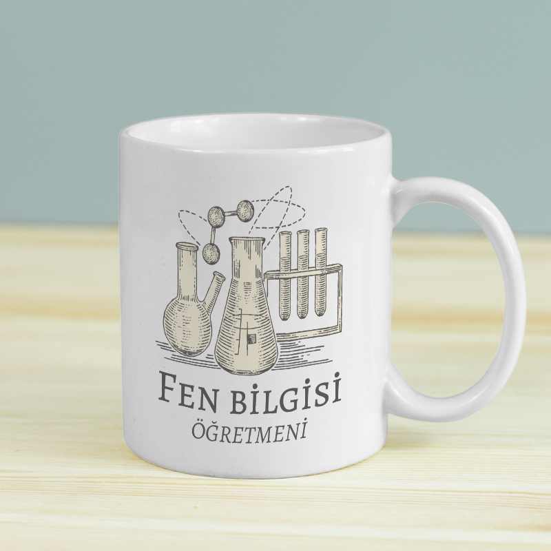 Fen Bilgisi Öğretmeni Tasarımlı Beyaz Porselen Kupa Bardak Fen Bilgisi Öğretmeni Tasarımlı Beyaz Porselen Kupa Bardak