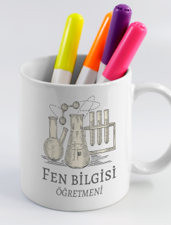 Fen Bilgisi Öğretmeni Tasarımlı Beyaz Porselen Kupa Bardak Fen Bilgisi Öğretmeni Tasarımlı Beyaz Porselen Kupa Bardak