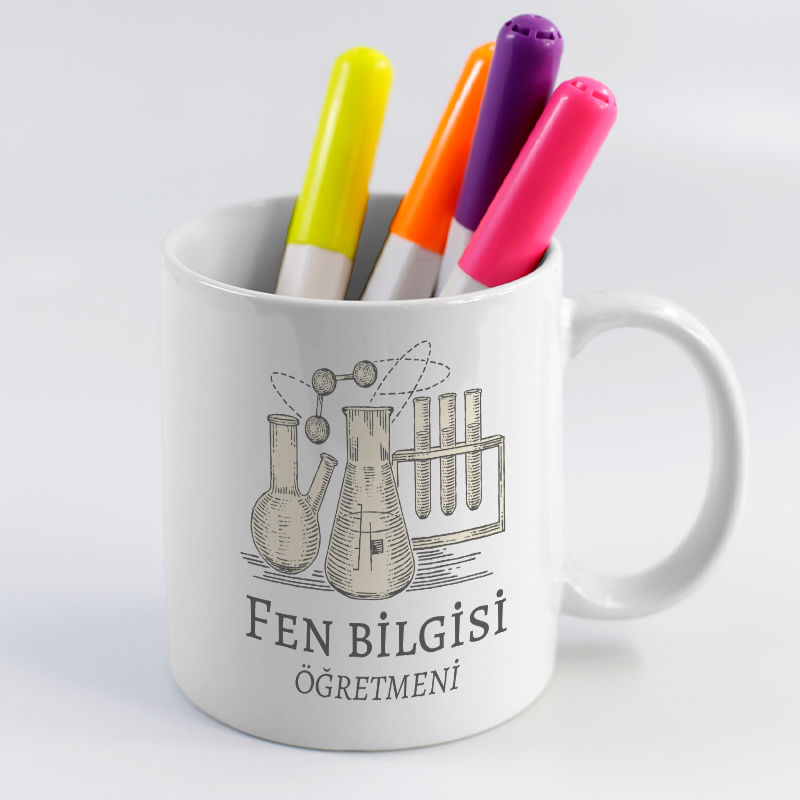 Fen Bilgisi Öğretmeni Tasarımlı Beyaz Porselen Kupa Bardak Fen Bilgisi Öğretmeni Tasarımlı Beyaz Porselen Kupa Bardak