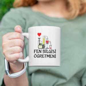 Fen Bilgisi Öğretmeni Yazılı Beyaz Porselen Kupa Bardak