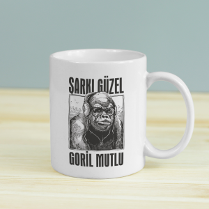 Müzik Güzel Goril Mutlu Yazılı Beyaz Porselen Kupa Bardak