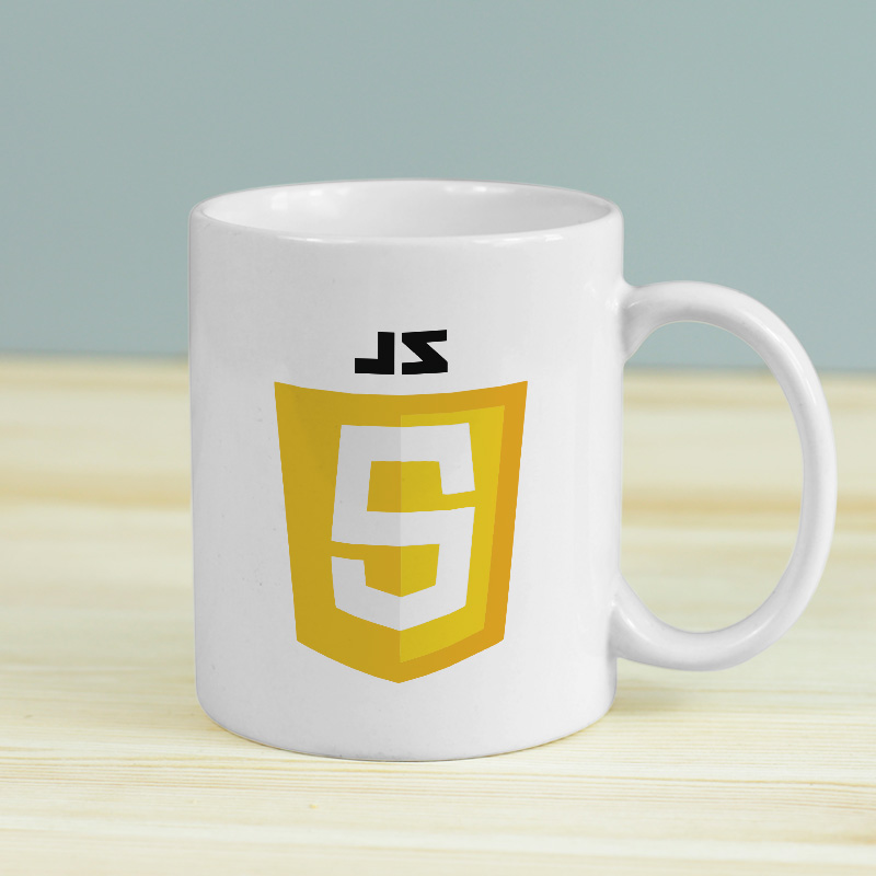 JavaScript Tasarımlı Beyaz Porselen Kupa Bardak JavaScript Tasarımlı Beyaz Porselen Kupa Bardak