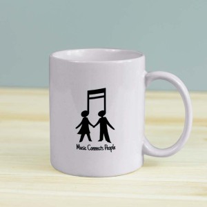 Music Connects People Temalı Beyaz Porselen Kupa Bardak