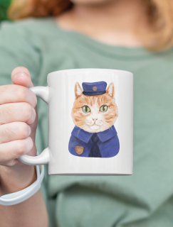 Polis Kedi Tasarımlı Beyaz Porselen Kupa Bardak Polis Kedi Tasarımlı Beyaz Porselen Kupa Bardak