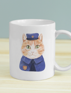 Polis Kedi Tasarımlı Beyaz Porselen Kupa Bardak Polis Kedi Tasarımlı Beyaz Porselen Kupa Bardak