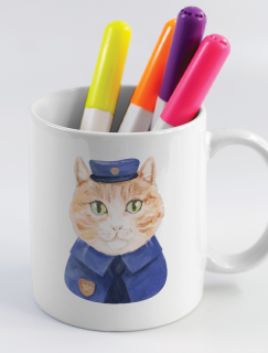 Polis Kedi Tasarımlı Beyaz Porselen Kupa Bardak Polis Kedi Tasarımlı Beyaz Porselen Kupa Bardak