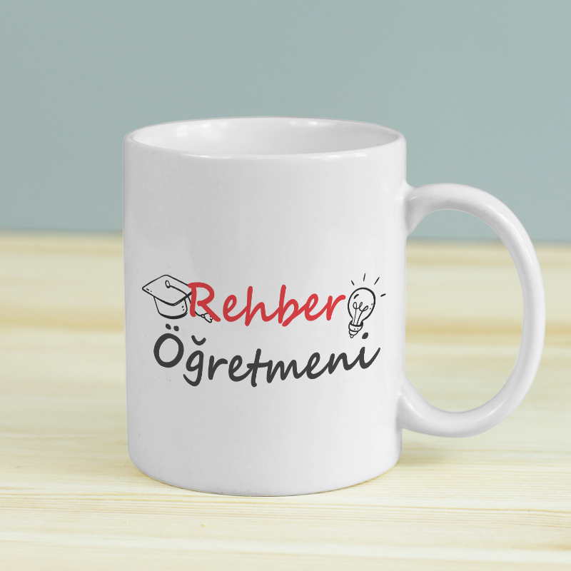 Rehber Öğretmeni Tasarımlı Beyaz Porselen Kupa Bardak Rehber Öğretmeni Tasarımlı Beyaz Porselen Kupa Bardak