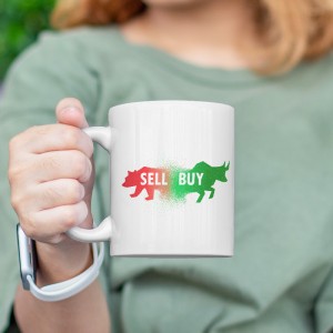 Sell Buy Borsa İşlemleri Tasarımlı Beyaz Porselen Kupa Bardak