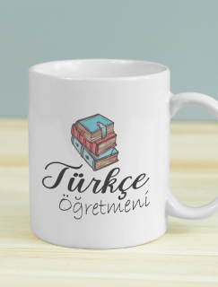 Türkçe Öğretmeni Kitap Tasarımlı Beyaz Porselen Kupa Bardak Türkçe Öğretmeni Kitap Tasarımlı Beyaz Porselen Kupa Bardak