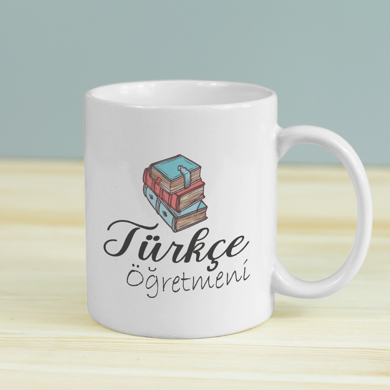 Türkçe Öğretmeni Kitap Tasarımlı Beyaz Porselen Kupa Bardak Türkçe Öğretmeni Kitap Tasarımlı Beyaz Porselen Kupa Bardak