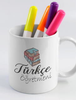 Türkçe Öğretmeni Kitap Tasarımlı Beyaz Porselen Kupa Bardak Türkçe Öğretmeni Kitap Tasarımlı Beyaz Porselen Kupa Bardak