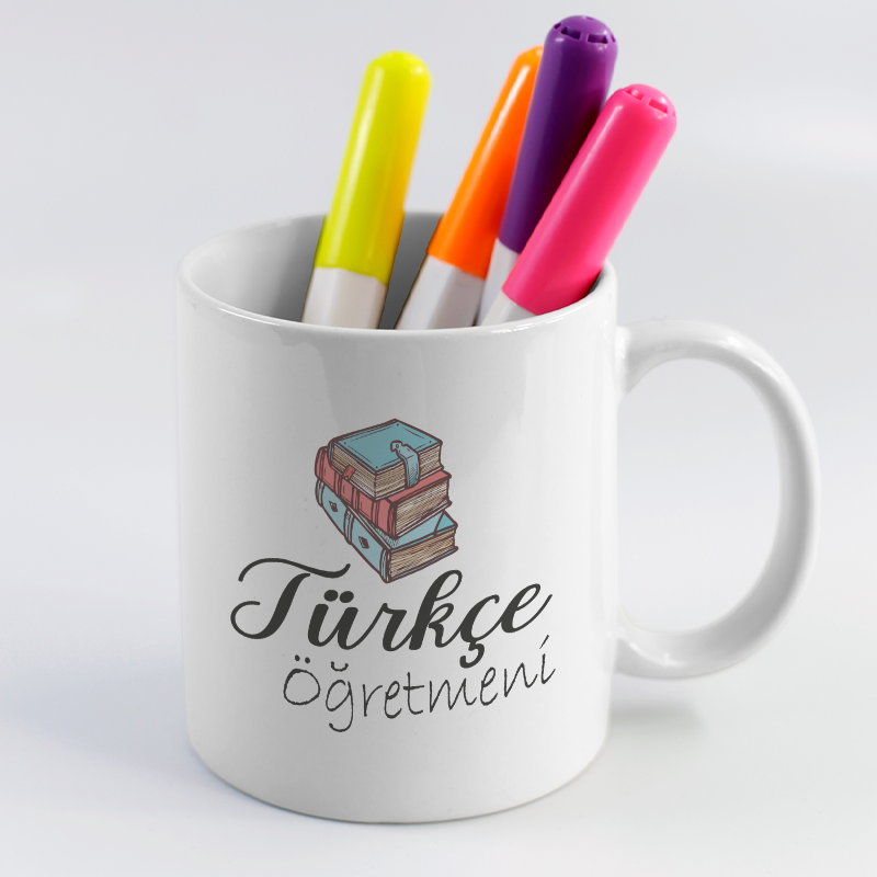 Türkçe Öğretmeni Kitap Tasarımlı Beyaz Porselen Kupa Bardak Türkçe Öğretmeni Kitap Tasarımlı Beyaz Porselen Kupa Bardak