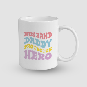 Husband Dady Protector Hero Yazılı Beyaz Porselen Kupa Bardak
