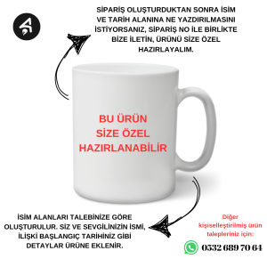 Aşıklar Kalp Figürlü İsim Tarih Detaylı Kişiye Özel Tasarımlı Beyaz Porselen Kupa Bardak