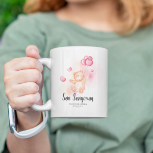 Seni Seviyorum Yazılı Sevgililer Günü Mesajlı Romantik Ayıcıklı Beyaz Porselen Kupa Bardak