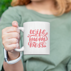 Wife Mom Boss Yazılı Beyaz Porselen Kupa Bardak