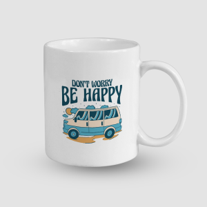 Don't Worry Be Happy Tasarımlı Beyaz Porselen Kupa Bardak