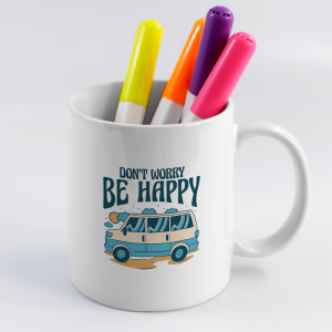 Don't Worry Be Happy Tasarımlı Beyaz Porselen Kupa Bardak