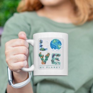 Love My Planet Tasarımlı Beyaz Porselen Kupa Bardak