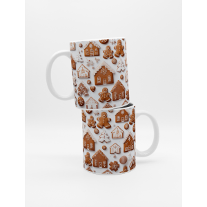 Gingerbread House ve Gingerbread Man Tasarımlı Beyaz Porselen Kupa Bardak