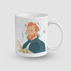 Van Gogh Resim Yapıyor Tasarımlı Beyaz Porselen Kupa Bardak