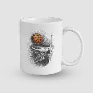 Basketbol Topu ve Pota Tasarımlı Beyaz Porselen Kupa Bardak