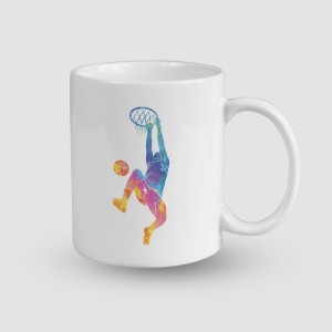 Rengarenk Basketbolcu Tasarımlı Beyaz Porselen Kupa Bardak