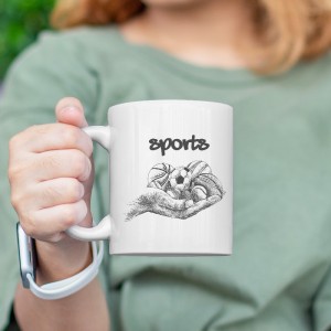 Siyah Beyaz Sports Tasarımlı Beyaz Porselen Kupa Bardak