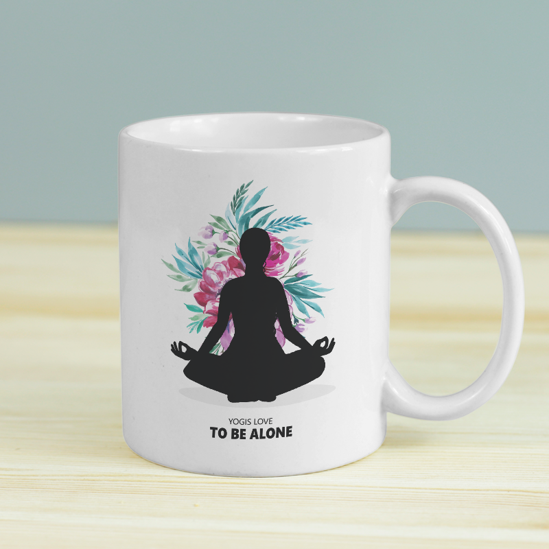 Yogis Love To Be Alone Yazılı Beyaz Porselen Kupa Bardak Yogis Love To Be Alone Yazılı Beyaz Porselen Kupa Bardak