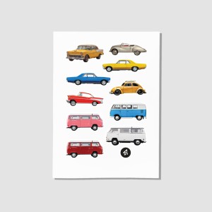 Vintage Otomobiller Tasarımlı A4 Kağıt 10'lu Yetişkin Sticker Seti