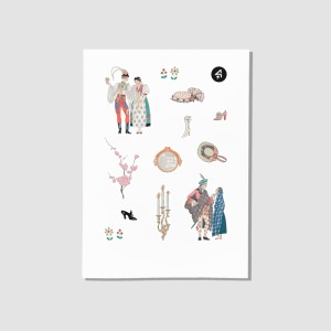 Rönesans İnsanları Tasarımlı A4 Kağıt 12'li Vintage Sticker Seti