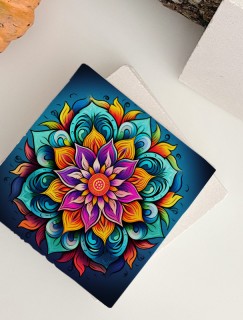 Çiçek Renkli Mandala Tasarımlı 4lü Doğal Taş Bardak Altlığı Çiçek Renkli Mandala Tasarımlı 4lü Doğal Taş Bardak Altlığı