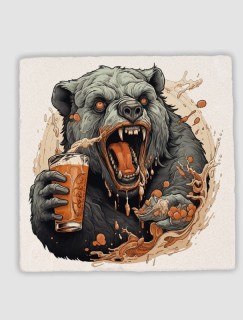 Bear and Beer Tasarımlı 4lü Doğal Taş Bardak Altlığı Bear and Beer Tasarımlı 4lü Doğal Taş Bardak Altlığı