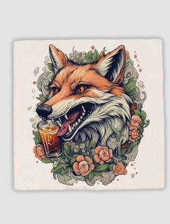 Fox and Beer Tasarımlı 4lü Doğal Taş Bardak Altlığı Fox and Beer Tasarımlı 4lü Doğal Taş Bardak Altlığı