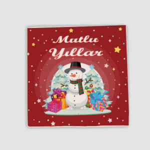 Mutlu Yıllar Noel Baba Tasarımlı 4lü Doğal Taş Bardak Altlığı
