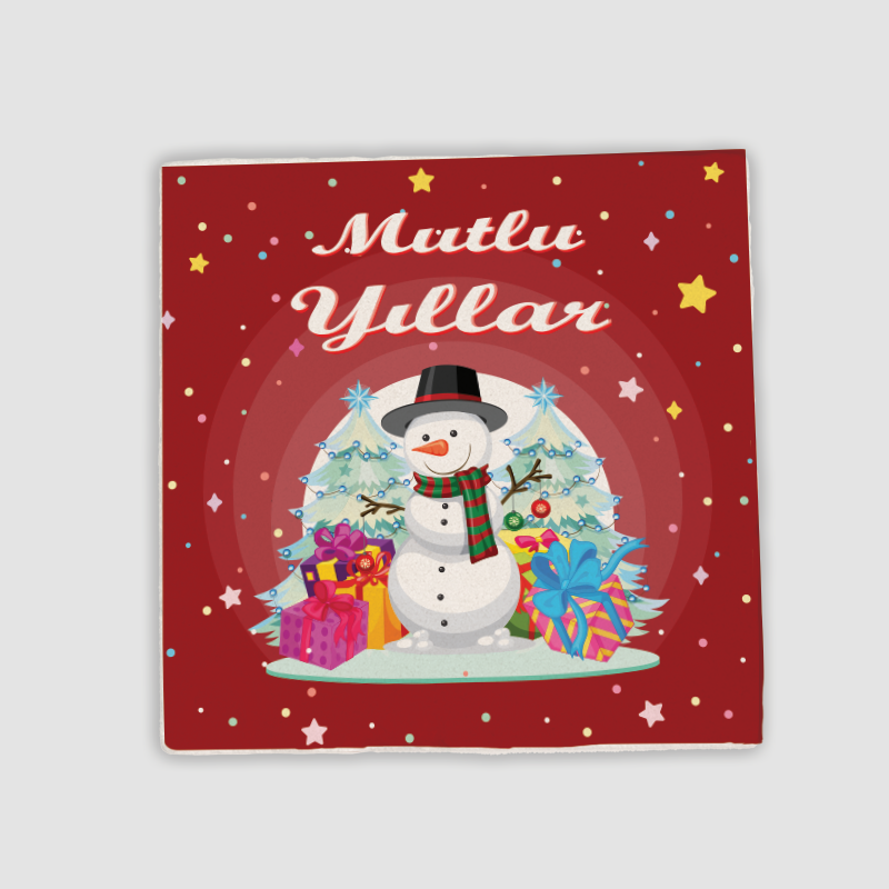 Mutlu Yıllar Noel Baba Tasarımlı 4lü Doğal Taş Bardak Altlığı Mutlu Yıllar Noel Baba Tasarımlı 4lü Doğal Taş Bardak Altlığı