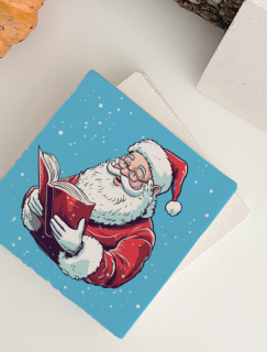 Kitap Okuyan Noel Baba Tasarımlı 4lü Doğal Taş Bardak Altlığı Kitap Okuyan Noel Baba Tasarımlı 4lü Doğal Taş Bardak Altlığı