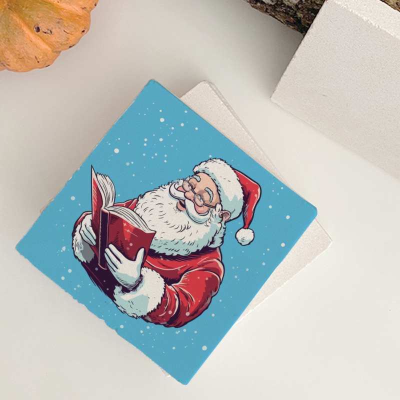 Kitap Okuyan Noel Baba Tasarımlı 4lü Doğal Taş Bardak Altlığı Kitap Okuyan Noel Baba Tasarımlı 4lü Doğal Taş Bardak Altlığı