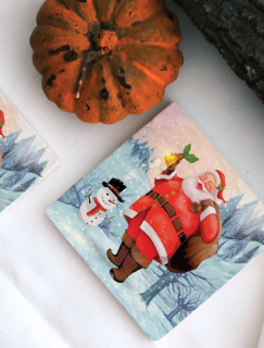Mutlu Noel Baba Tasarımlı 4lü Doğal Taş Bardak Altlığı Mutlu Noel Baba Tasarımlı 4lü Doğal Taş Bardak Altlığı