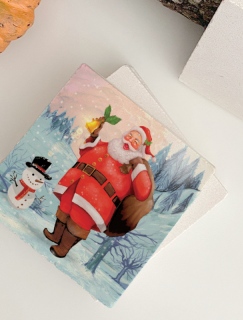 Mutlu Noel Baba Tasarımlı 4lü Doğal Taş Bardak Altlığı Mutlu Noel Baba Tasarımlı 4lü Doğal Taş Bardak Altlığı