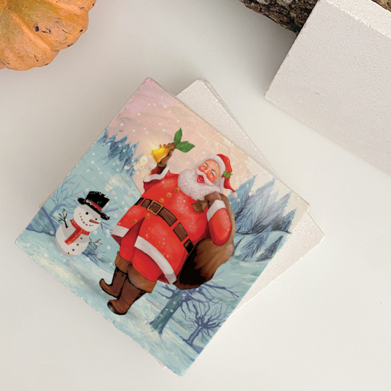 Mutlu Noel Baba Tasarımlı 4lü Doğal Taş Bardak Altlığı Mutlu Noel Baba Tasarımlı 4lü Doğal Taş Bardak Altlığı